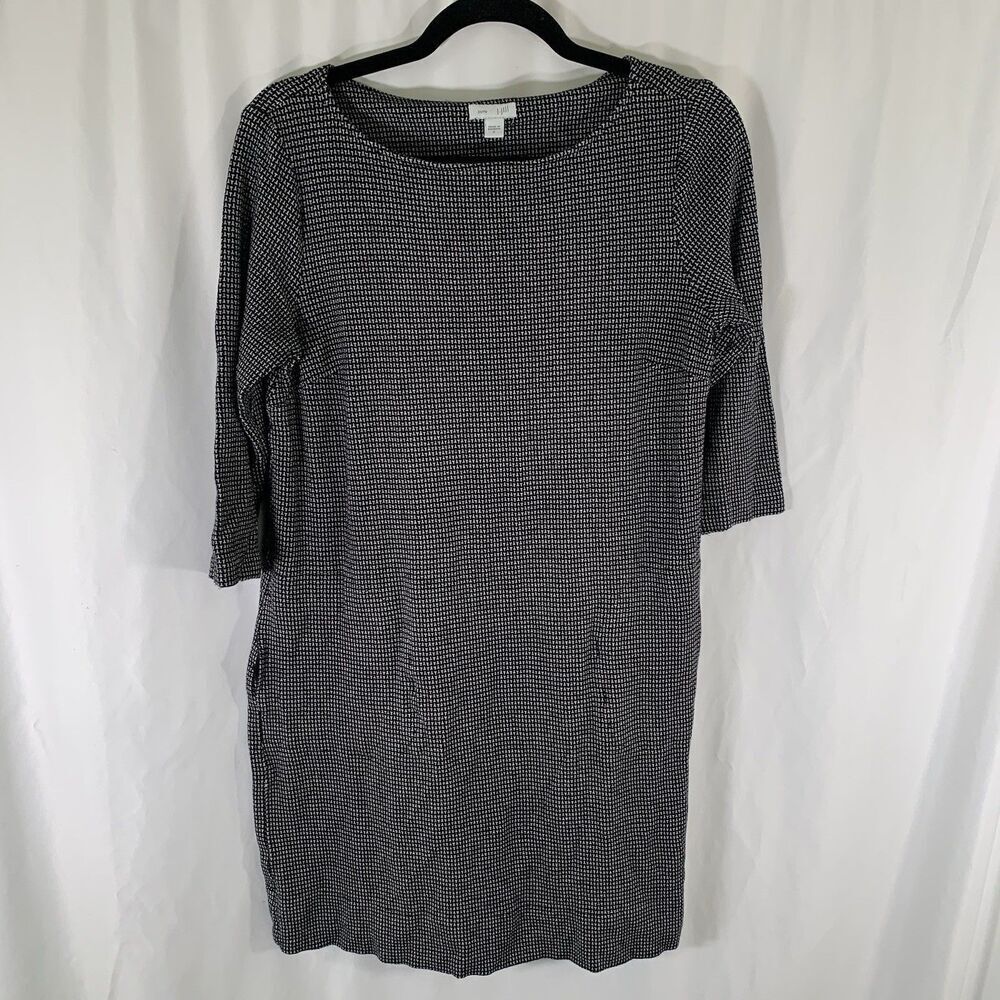 J Jill Mini Dress Women's Small White Black 1/2 Sleeve Round Neck Pullover